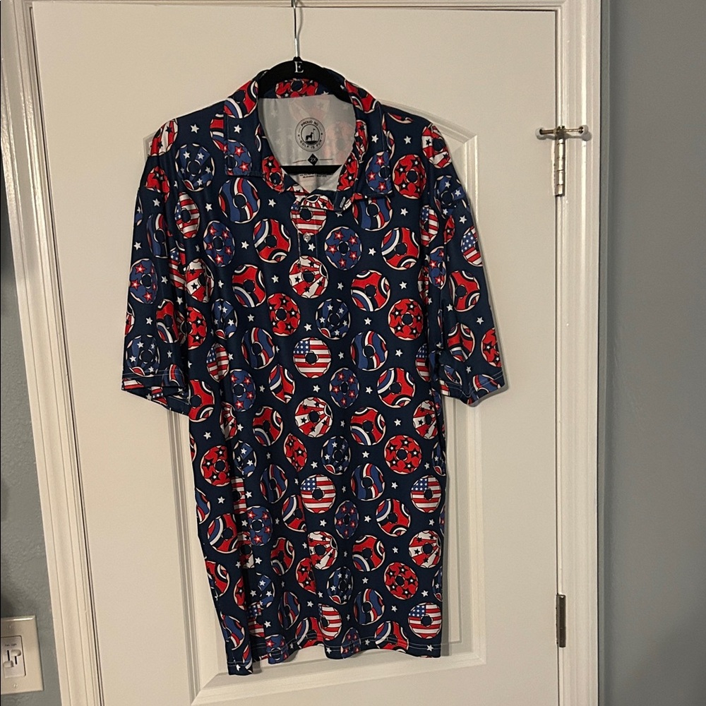 Proud 90 Men’s Golf Polo Shirt 2X – Red, White & Blue Patriotic Print